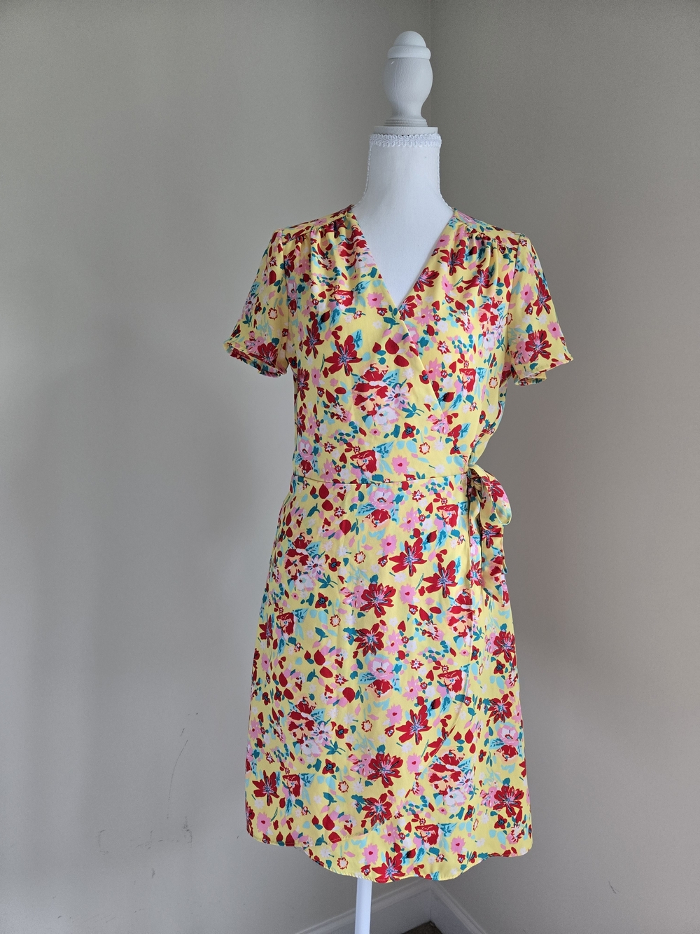 J Crew Yellow Floral Wrap Dress with V-Neck